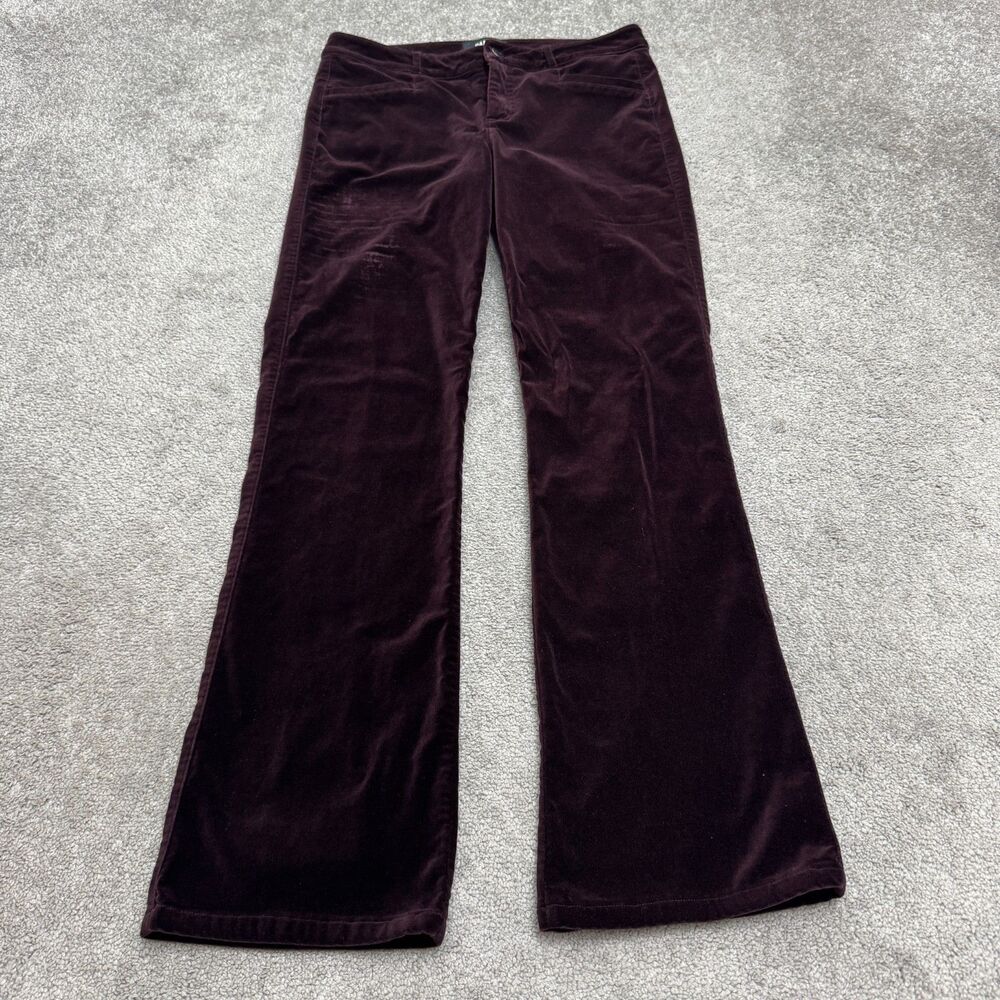 PAIGE Black Cherry Velvet Flare Pants Women 29 Burgundy High Rise Zip Fly Pocket